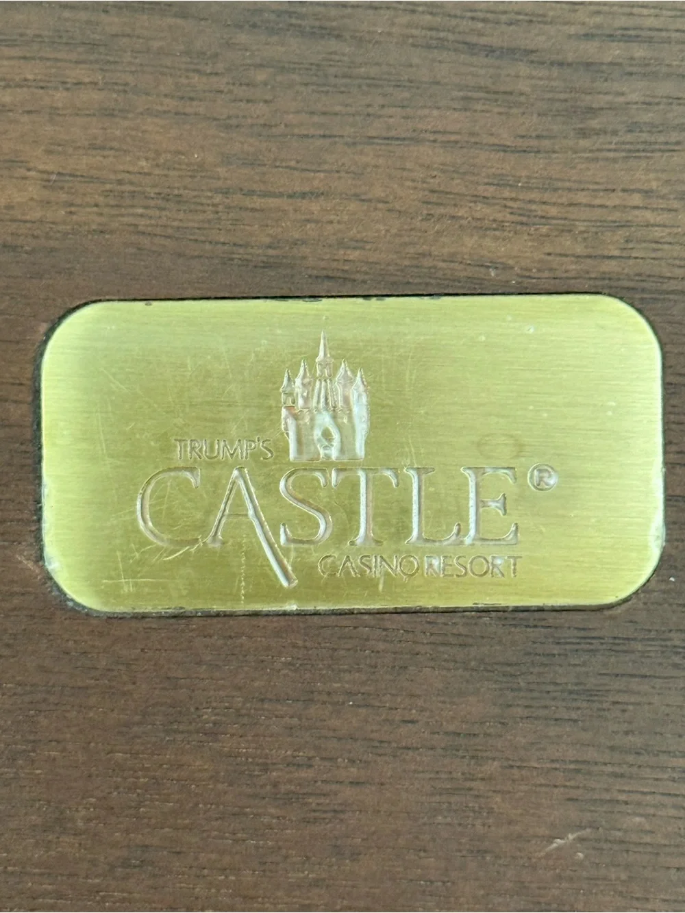 Trump’s Castle Casino Resort Black Walnut Jewelry Box Vintage Red Felt Lined